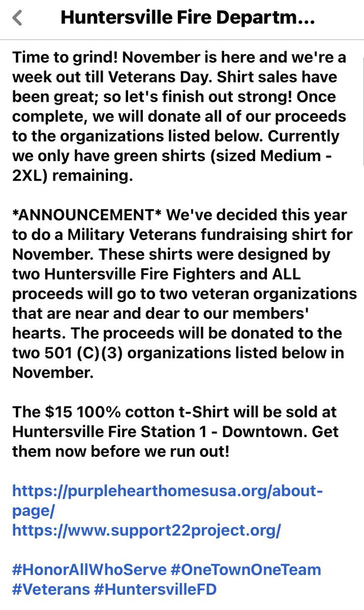 Huntersville_FD's tweet photo. Time to grind! November is here and we're a week out till Veterans Day. Shirt sales have been great; let's finish strong! Currently we only have green shirts (sized Medium - 2XL) remaining.
https://t.co/0xVl7QR83B
https://t.co/oJ5cRq5F66
#HonorAllWhoServe #ForTheVeterans https://t.co/kV9CI7QiLs