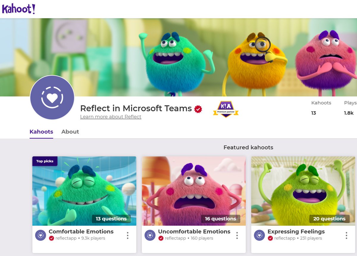 So excited!
We have just released a series of <a href="/Kahoot/">Kahoot!</a> games featuring the Feelings Monsters from #Microsoftedu #Reflect available for all to play to help recognize and label emotions.
#sparvellous
SHARE WILDLY 

create.kahoot.it/profiles/cf9a9…