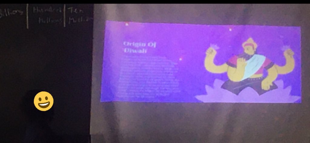 A student in Room 203 sharing a presentation about Diwali. <a href="/HuntersGlenJPS/">Hunter's Glen Jr P.S</a> #studentvoice