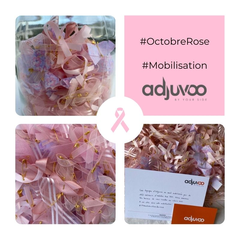 adjuvoo's tweet photo. Le mois de prévention et de sensibilisation au cancer du sein vient de s'achever. Les collaborateurs d'Adjuvoo se sont mobilisés en confectionnant des rubans roses. Prenez soin de vous, faites vous dépister ! 
#100000RubansRosesPourCurie #octobrerose #prevention https://t.co/UK8BC1IJDx