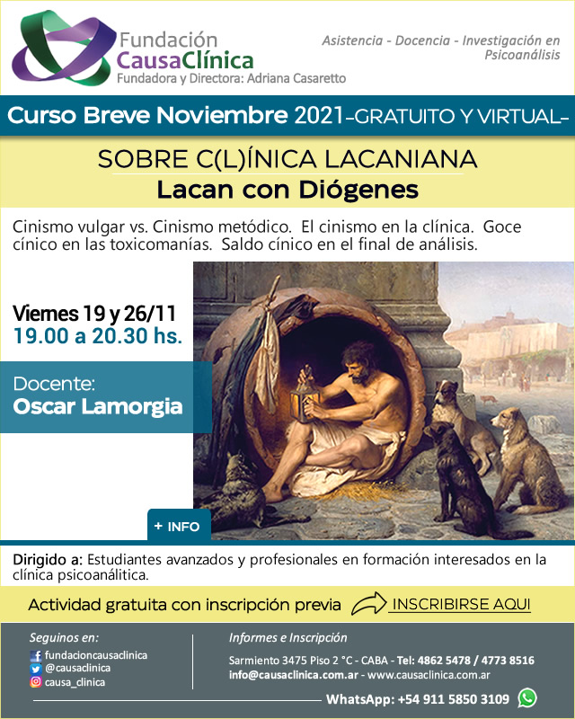 causaclinica's tweet photo. Curso Breve: Sobre C(l)ínica Lacaniana - Lacan con Diógenes - O. Lamorgia #causaclinica #lamorgia #lacan #diogenes https://t.co/cOX2rfDLLV https://t.co/smxhwpWfbX