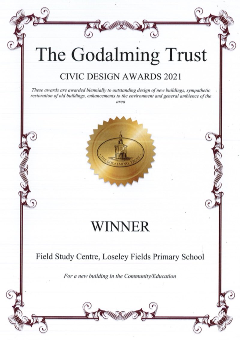 LoseleyFields's tweet photo. We are over the moon to share that ‘The Field Study Centre @ Loseley’ has won the Godalming Trust’s Civic Design Award in the new building in the community/education catergory.
@synergyllp
#LoseleyFields #Binscombe #Farncombe #Godalming #Surrey #GodalmingTrust https://t.co/X0nan4vBHT