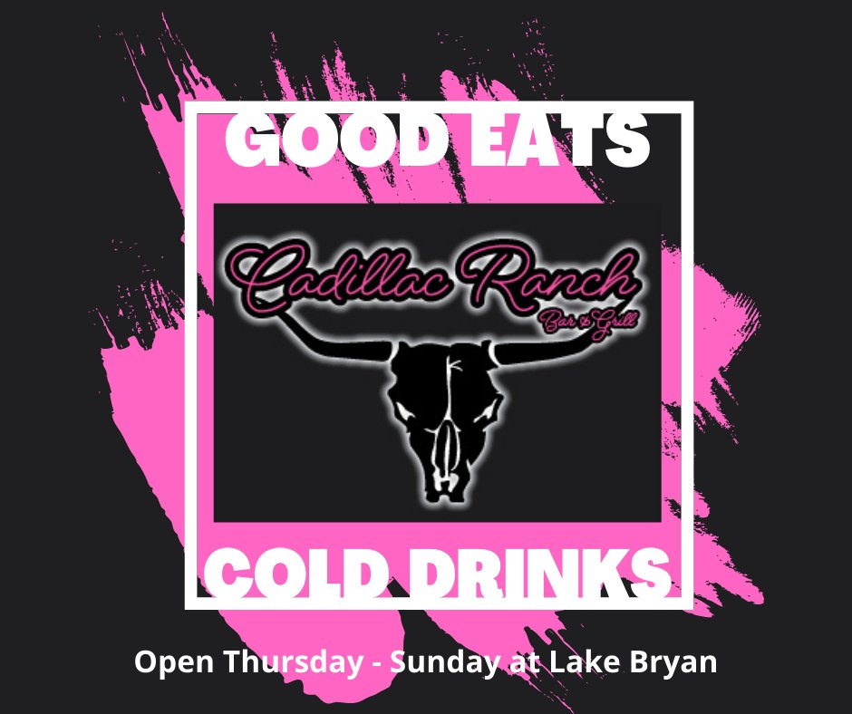 BTU_BryanTX's tweet photo. Check out the recently opened Cadillac Ranch Bar & Grill at Lake Bryan for some of the coldest drinks, hottest eats, and best views in the Brazos Valley! They open tonight at 5pm! https://t.co/NqLDOTSiVT