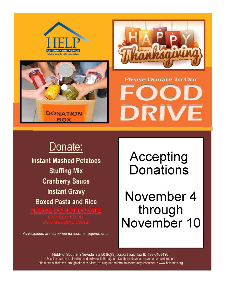 MillerBobcats's tweet photo. NJHS is partnering with HELP of Southern Nevada for a Food Drive. There will be donation boxes by the front of the school from Thursday, November 4 to Wednesday, November 10. Please help our community members in need by contributing to the Food Drive! https://t.co/RAEacU1qPc