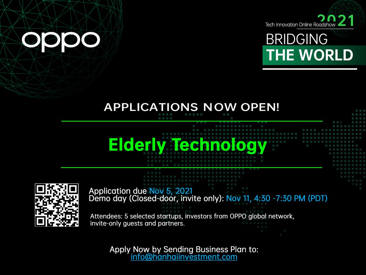 Ending soon! Hurry up and apply now for the Elderly Technologies startup founders!
Send pitch deck to info@hanhaiinvestment.com
#startup #founders #elderlycare #techcompanies