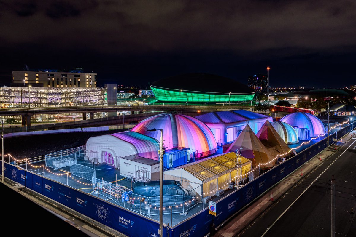 Evolutiondome's tweet photo. 😍 Some of our structures looking great at #COP26Glasgow last night. #Events #COP26 #TemporaryStructures #InflatableStructures 📸 Kris Kesiak https://t.co/cglUb3O9id