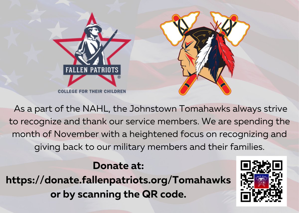 This month, the Tomahawks and the entire North American Hockey League community are collecting donations for the Children of Fallen Patriots Foundation, who provide college scholarships and educational counseling to military children who have lost a parent in the line of duty.