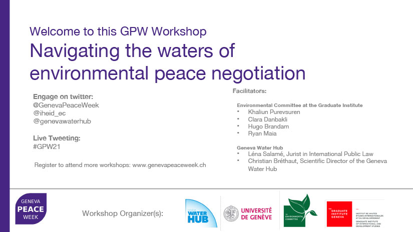 “Navigating the waters of environmental peace negotiation”: an insightful and entertaining afternoon of negotiation on transboundary water challenge at the @GenevaPeaceWeek #GPW21 session organised by <a href="/iheid_ec/">IHEID Environmental Committee</a> and #GenevaWaterHub!