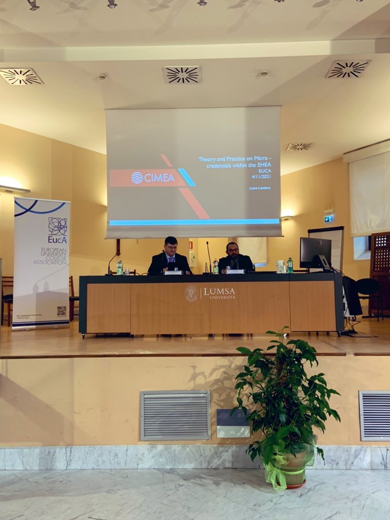 EUCA_BXL's tweet photo. Luca Lantero, Director of @CIMEA_Naric, concludes the first day of the conference speaking about the theory and practice of Micro-credentials within the #EuropeanHigherEducationArea #ECSAS2021 https://t.co/1kZZahQkTF
