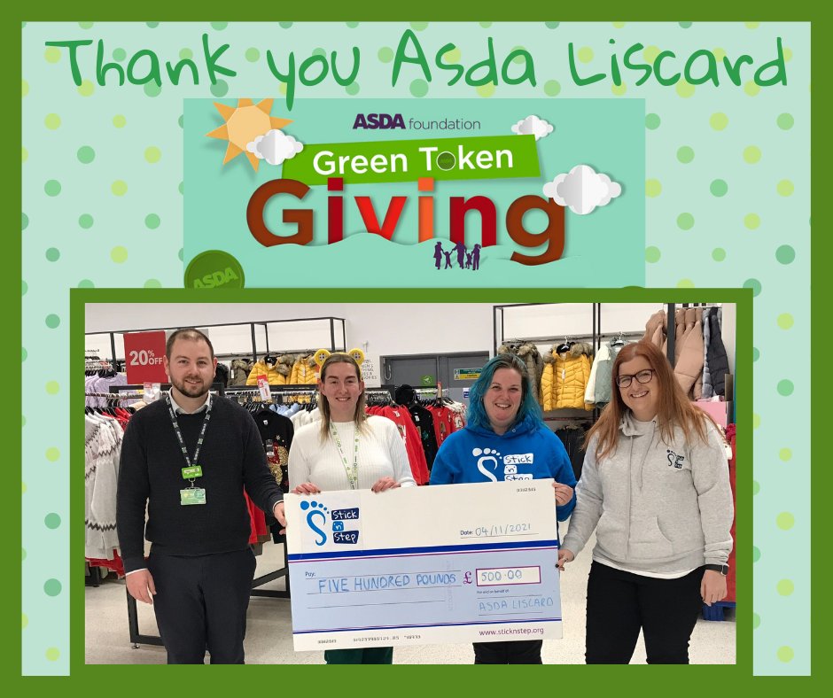 SticknStep1's tweet photo. ✨🟢 We won the Asda Green Token Campaign 🟢✨
Thanks to everyone who voted for us at #AsdaLiscard!
We received a donation of £500 from #AsdaFoundation through #GreenTokenGiving which will help us to continue to support children & young people with cerebral palsy.✨💙 https://t.co/JcwmtWu13f