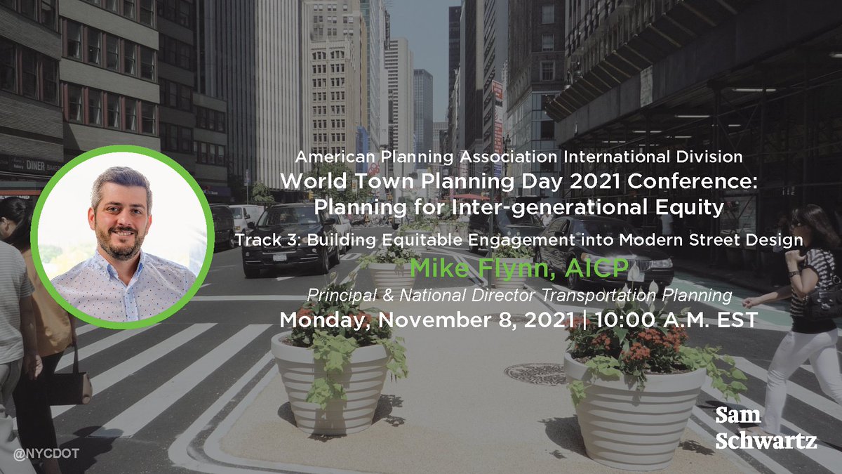SamSchwartzEng's tweet image. MONDAY, 11/4: Mike Flynn, AICP, National Director, Transportation Planning, joins @NYC_DOT and @PublicWorksIQ at @APA_Planning's #WorldTownPlanningDay conference to discuss equitable community engagement for the NYC Streets Plan. #WTPD #WTPD21

planning.zoom.us/meeting/regist…