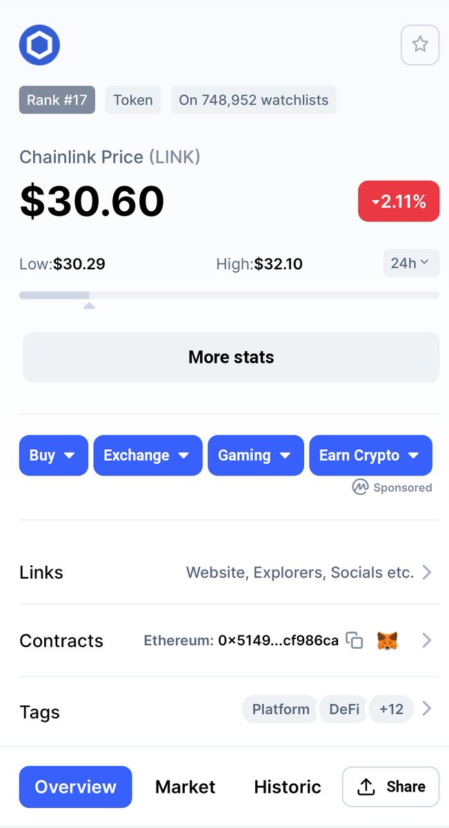 PragmaticWay's tweet photo. Really surprised to see $LINK is just $30

I thought it would be around 1k https://t.co/eaTz8cy97W