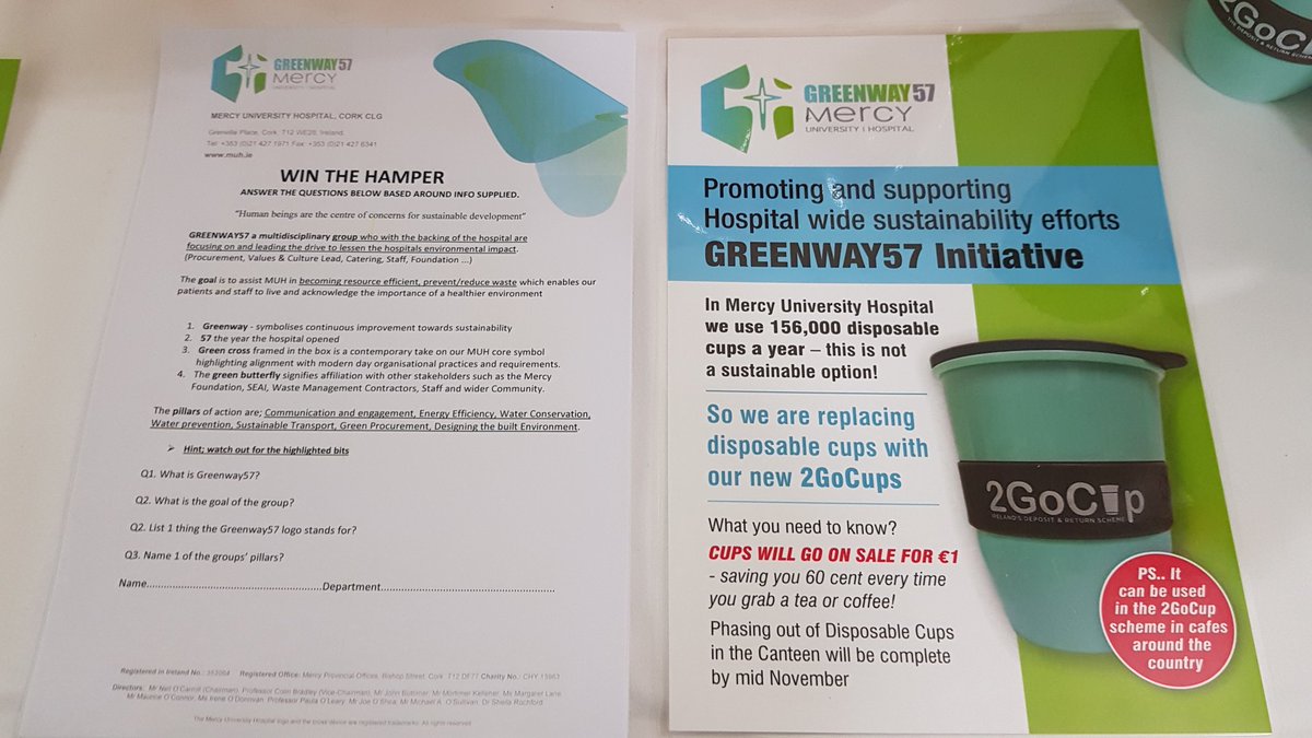 Mercycork's tweet photo. #ThisIsMercy - It might be all happening at #COP26Glasgow but today @Mercycork our Greenway57 Team were launching our new @2GoCup_org scheme - making our hospital disposable cup free! #TheMercyWay @paulreiddublin @mercy_nursing @HSELive https://t.co/wIIDNFIcrA