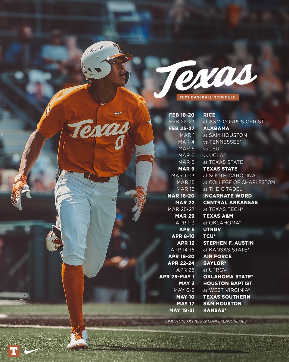 Longhorn Schedule 2022 Texas Baseball On Twitter: "โจ It's Here And It's Beautiful โจ The 2022 Schedule Has Arrived, Y'all. Https://T.co/Z68Jvqhyfd | #Ownthedisch Https://T.co/1Aggkyoccw" / Twitter