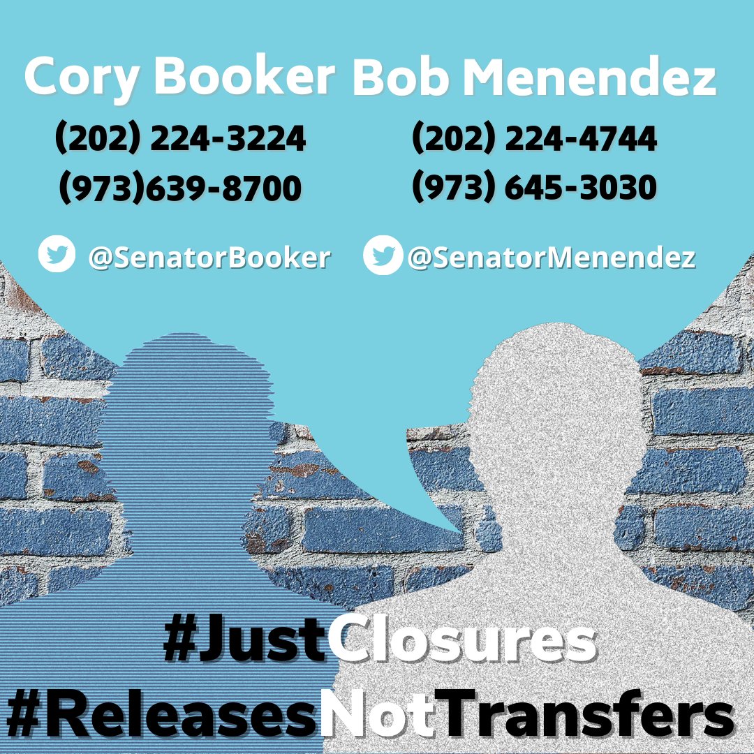 PaxChristiNJ's tweet photo. Please call our @SenBooker & @SenatorMenendez to let them know that we want #JustClosures of NJ's detention facilities. That means #ReleasesNotTransfers of everyone in ICE detention including Patrick Julney. #FreeBlackMigrants #FamiliesBelongTogether https://t.co/6NkWBJtFSz