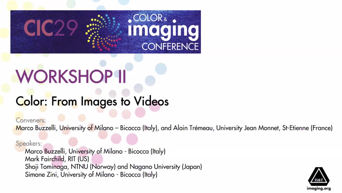 pezike's tweet photo. Great workshop at @ImagingOrg #CIC29 on #ColorConstancy from Image to Video, hosted by Marco Buzzelli of @unimib and Alain Trémeau @Univ_St_Etienne with further speakers from @NTNUColourlab and @RITtigers https://t.co/ckXiGMPtMM