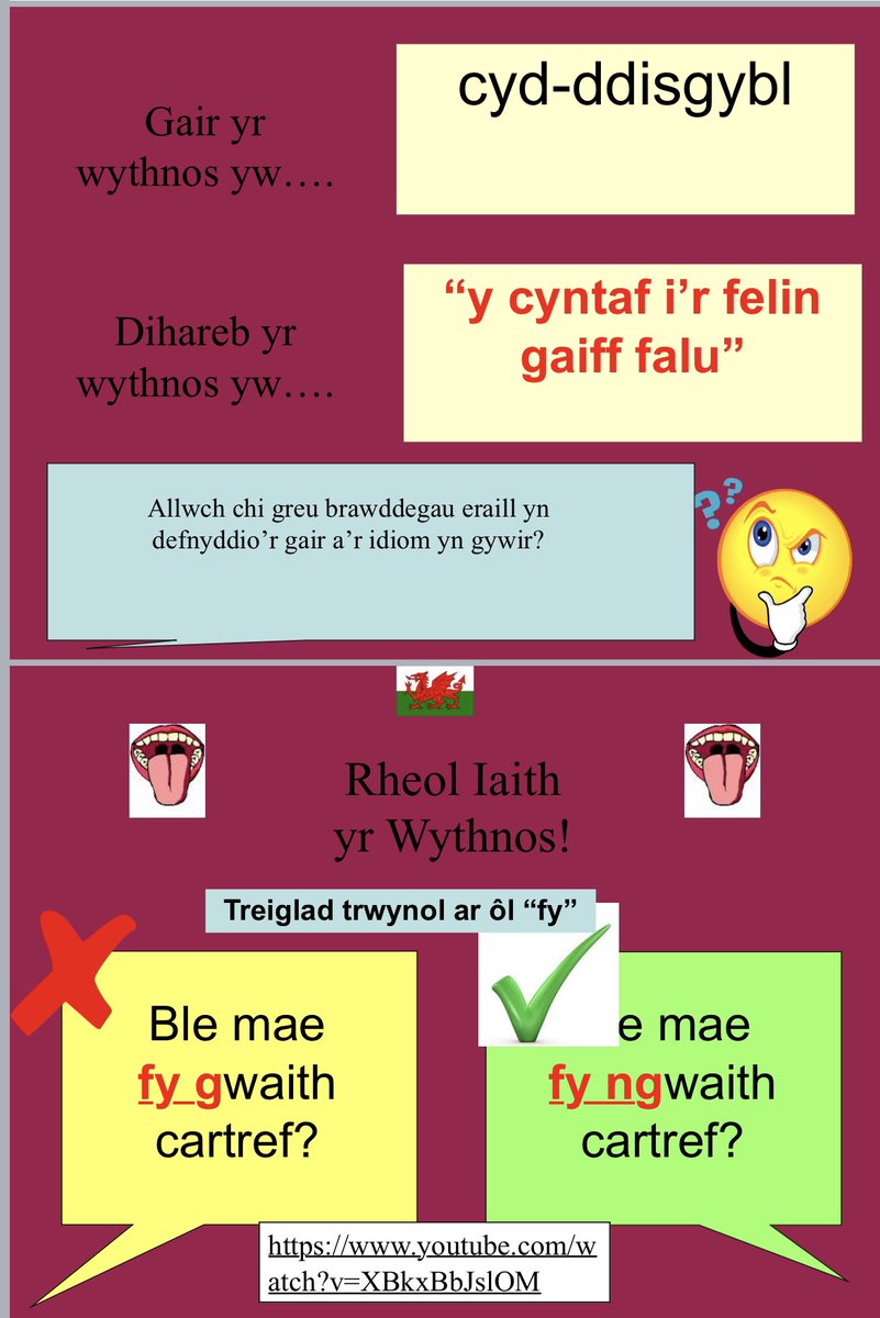 Sglein ar y sgiliau <a href="/bryntawe/">Ysgol Bryn Tawe</a> - gair yr wythnos: cyd-ddisgybl (enw gwrywaidd unigol), classmate (singular noun), un camarade de classe (nom masculin). Idiom yr wythnos: y cyntaf i’r felin gaiff falu.