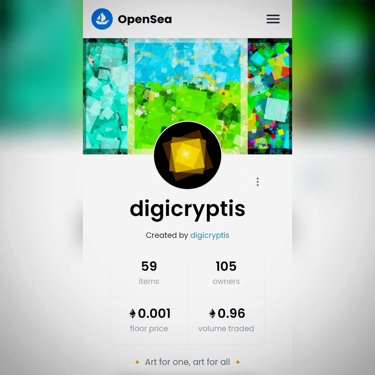 🆕 C1 &amp; C2 • +100 collectors !

Thank you all for the views, likes, acquisitions, support and for sharing the artworks

🔵 opensea.io/collection/dig…
⚪ instagram.com/digicryptis
⚪ t.me/digicryptis

Warm regards, digicryptys <a href="/opensea/">OpenSea</a>

#nft #openseanft #opensea #openseanfts