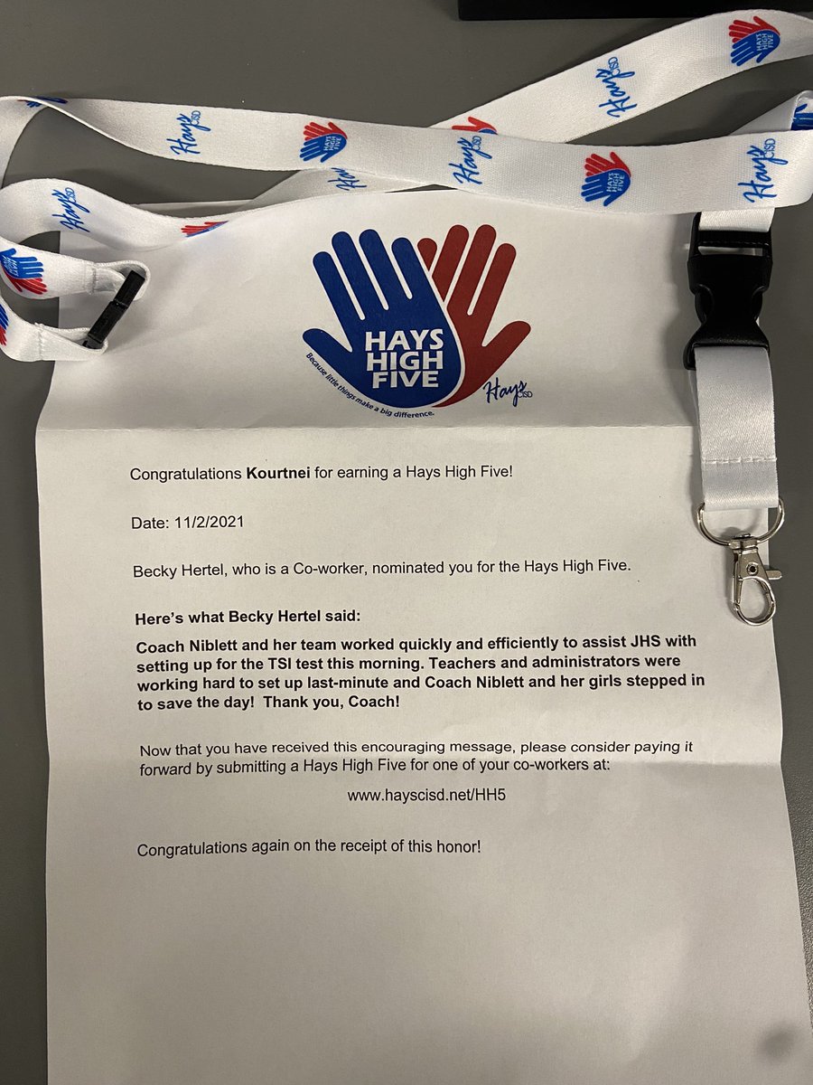 coach_niblett's tweet photo. Thank you to @MrsBeckyHertel for the Hays High Five! We help when there’s a need. #JohnsonStrong #BIA @JhsJags https://t.co/xr4jtG0RgJ