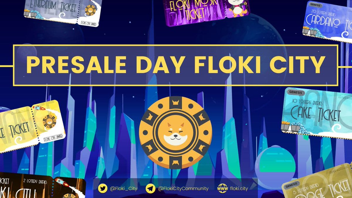 A few hours before for the presale of <a href="/Floki_City/">Floki City - Launch 8th 14:00 UTC</a> 
 
📢 The first Token with NFT Lottery system! 25,000$ to win every day 📢
 
✅Presale at 17:00 UTC
✅7% in lottery pot - 3% Marketing
✅2500 NFT tickets mintable after presale
 
TG:t.me/FlokiCityCommu…