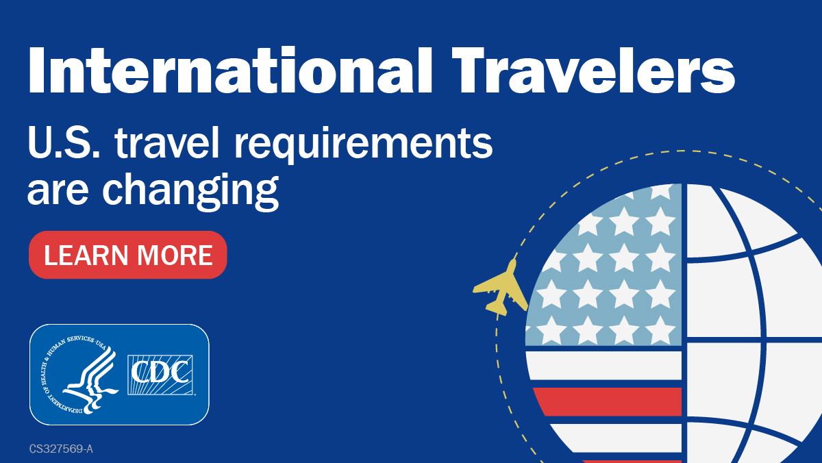 Starting Nov 8: #Travel requirements will change for any passengers traveling to the United States by air. Find out what you will need to do to board a flight to the United States: bit.ly/3mi0932.
#CDC #Travel #COVID19