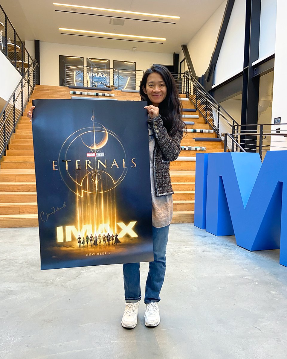 IMAX's tweet photo. Display your everlasting love for the #MCU and IMAX with a Marvel Studios’ #Eternals poster signed by Director Chloé Zhao. To enter: reply to this post using #IMAXEternalsSweepstakes, tag a friend, and make sure you’re both following IMAX on Twitter. https://t.co/JTHQw16w6p