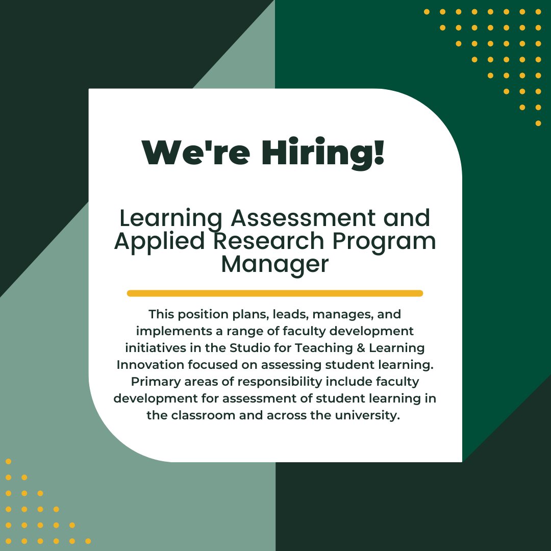 wmstli's tweet photo. We are hiring a Learning Assessment and Applied Research Program Manager! This position takes a lead role in designing, delivering, and assessing activities that support faculty. Join our team to advance teaching and learning! https://t.co/PKaZIEhYKj 📚🔰#hiring #highereducation https://t.co/d1OUDCCPm2