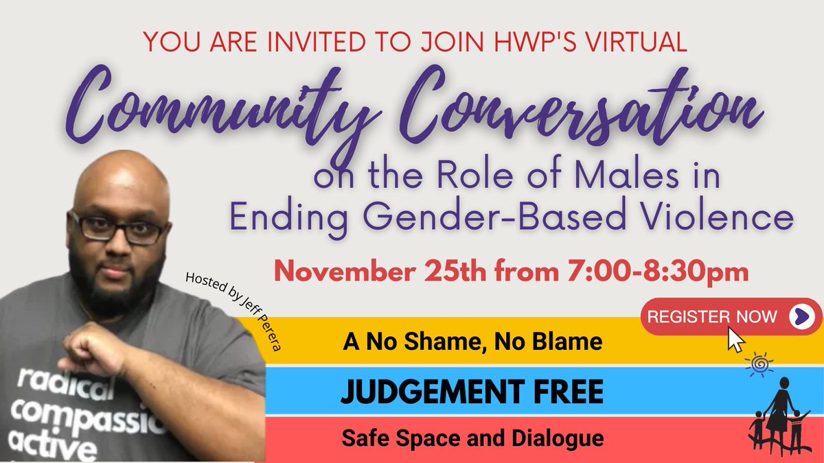 Domestic Violence isn't a women's issue. It is a systemic &amp; societal issue. At HWP we focus on prevention through education - this includes engaging men &amp; boys in a meaningful way. This interactive and dialogue-based event is open to EVERYONE ages 14+.   

us02web.zoom.us/webinar/regist…
