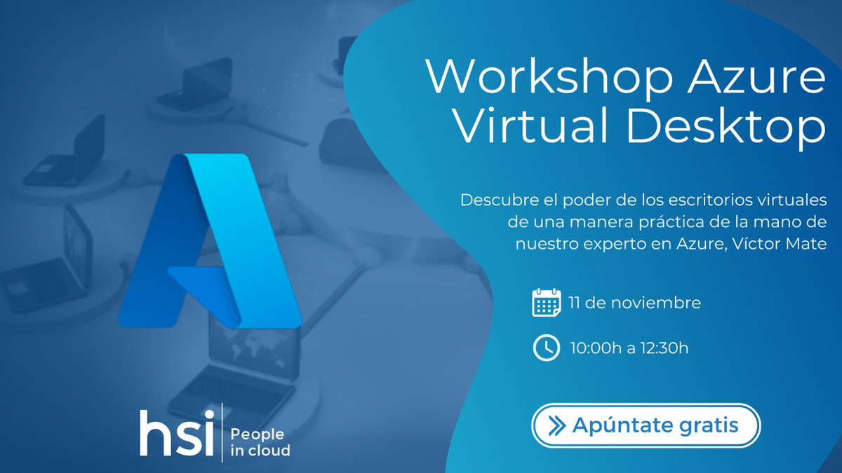 ¿Aún no te lo has apuntado? 🔛 El próximo 11 de noviembre descubre junto nuestro #AzureChampion Víctor Mate cómo Azure Virtual Desktop puede ayudar en la transformación digital de tu empresa.

¡Apúntate ya! link.hsi.es/xrv