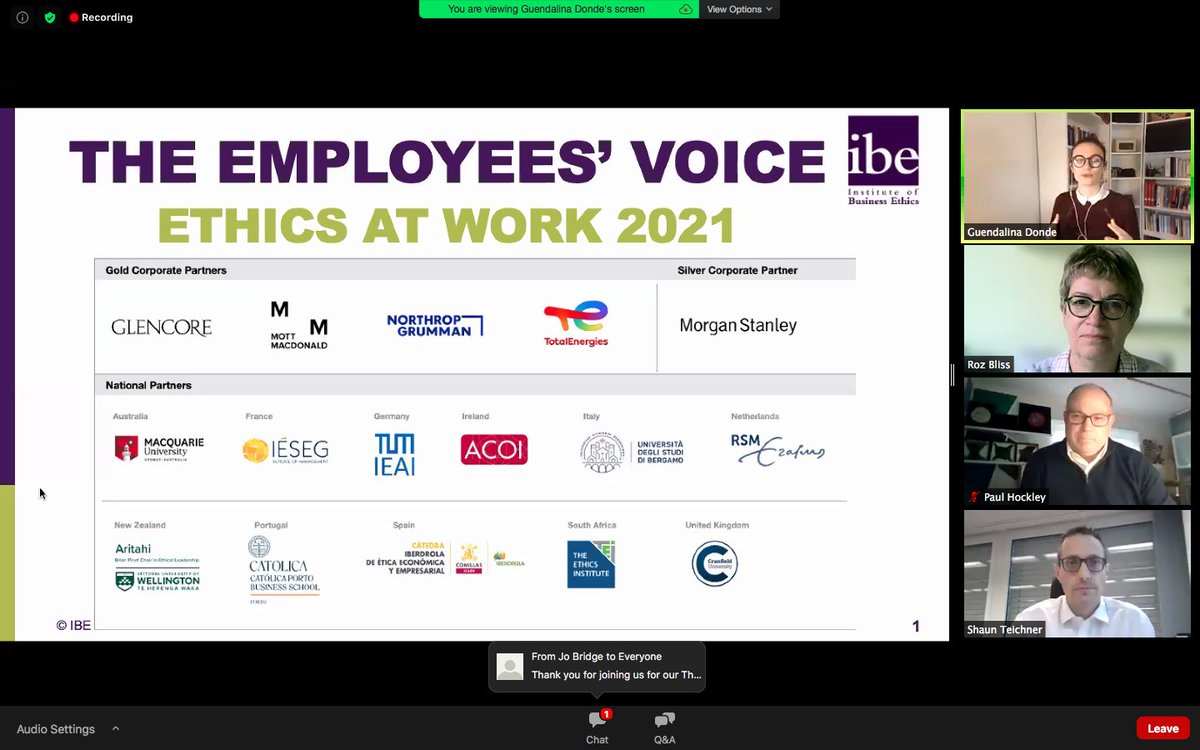 IBEUK's tweet photo. #ethicsatwork. We are launching our latest research in discussion with Roz Bliss (Business Conduct Advisor at Northrop Grumman), Paul Hockley (Group Ethics and Compliance Officer at Mott MacDonald) and Shaun Teichner (General Counsel at Glencore). https://t.co/gd2Ev8k9W7