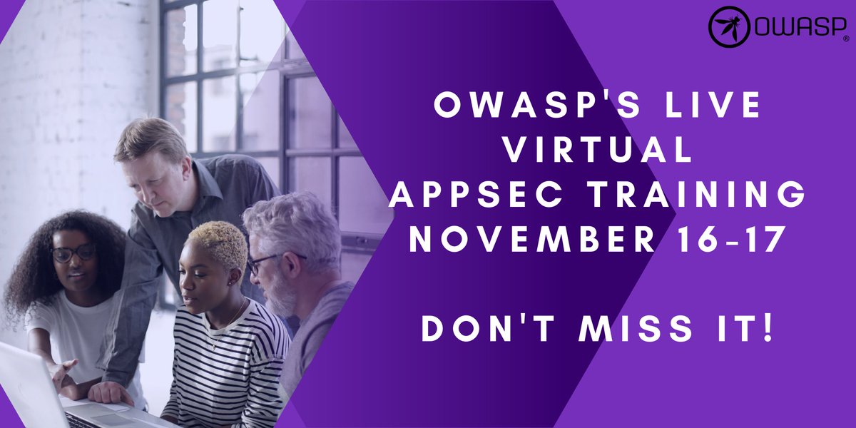 owasp's tweet image. The last 2021 #OWASP live, virtual trainings will take place Nov. 16-17. Check out the trainers, courses and make sure to register today! training.owasp.org #applieddatascience#machinelearning#cybersecurity#devsecops#webdevelopers#developer#automatingsecurity#devops#appsec