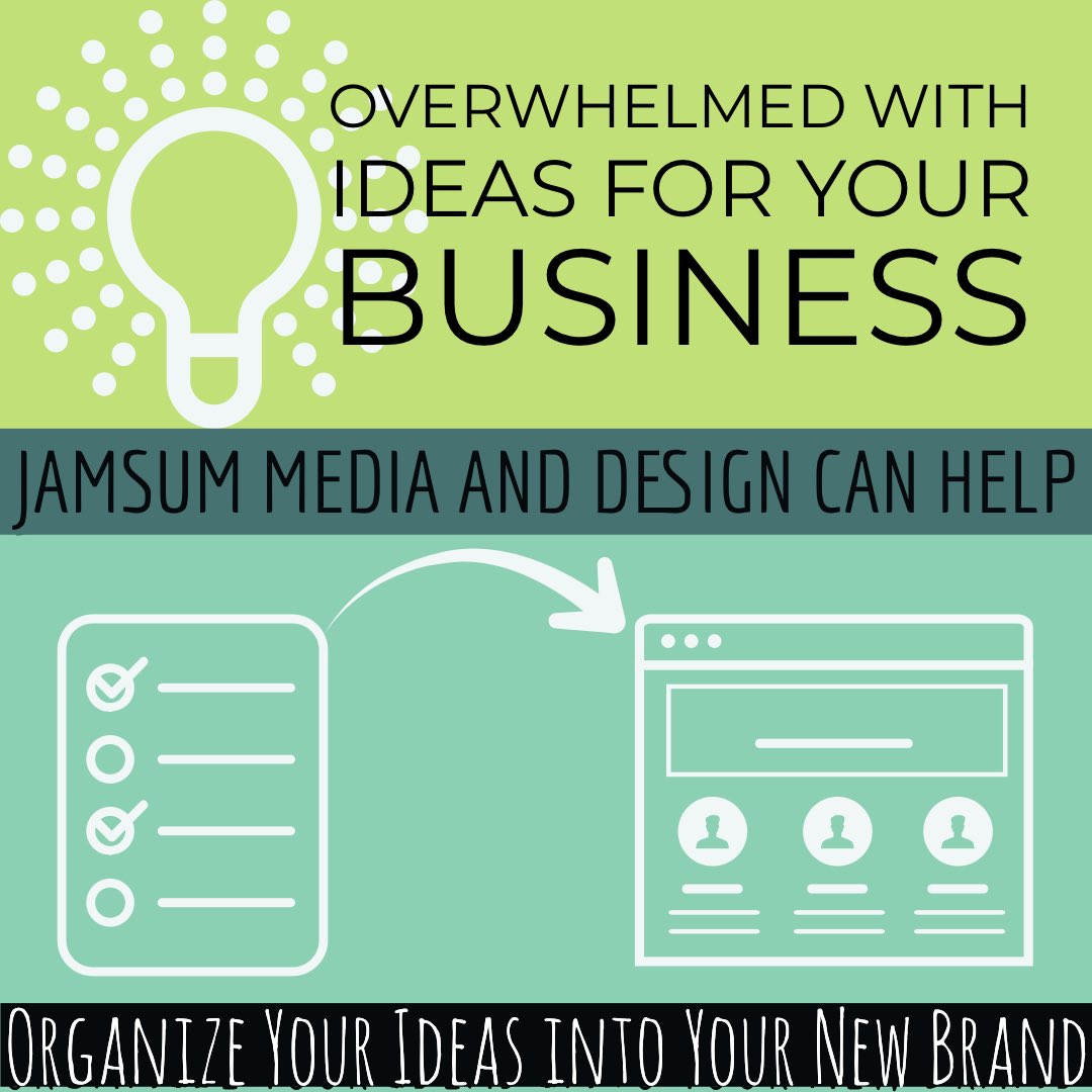 JamSumLLC's tweet photo. We can help organize your many ideas.
Help with Branding through graphic design, website design, social media post, photography and more. 

#shopsmallbusiness #shoplocal #graphicdesign #logancountyohio
#mediaanddesign #photography #socialmediamarketing #websitedesign https://t.co/haLqdfZ6Dw