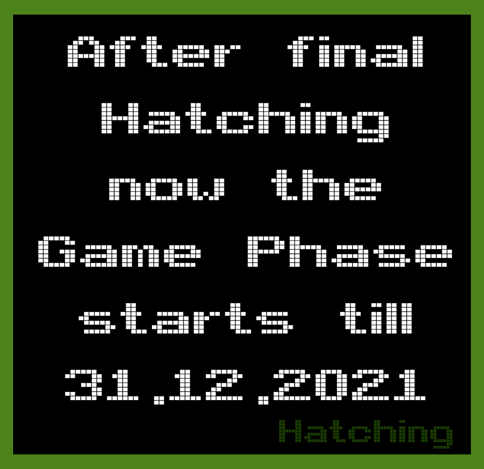 ChickenFarmNFT's tweet photo. Hi folks.... We start now with the Hatching Phase.

Step 1) I  burn all my tokens (Alpha, Halloween), to get them rare.

Step 2) I rebrand remaining tokens with "Hatching" and "Green" Corners, this will run till 31.12.2021

Step 3) Distribute 50 Chicken to Random "Egg Holders" https://t.co/BNYDQ5aPtF