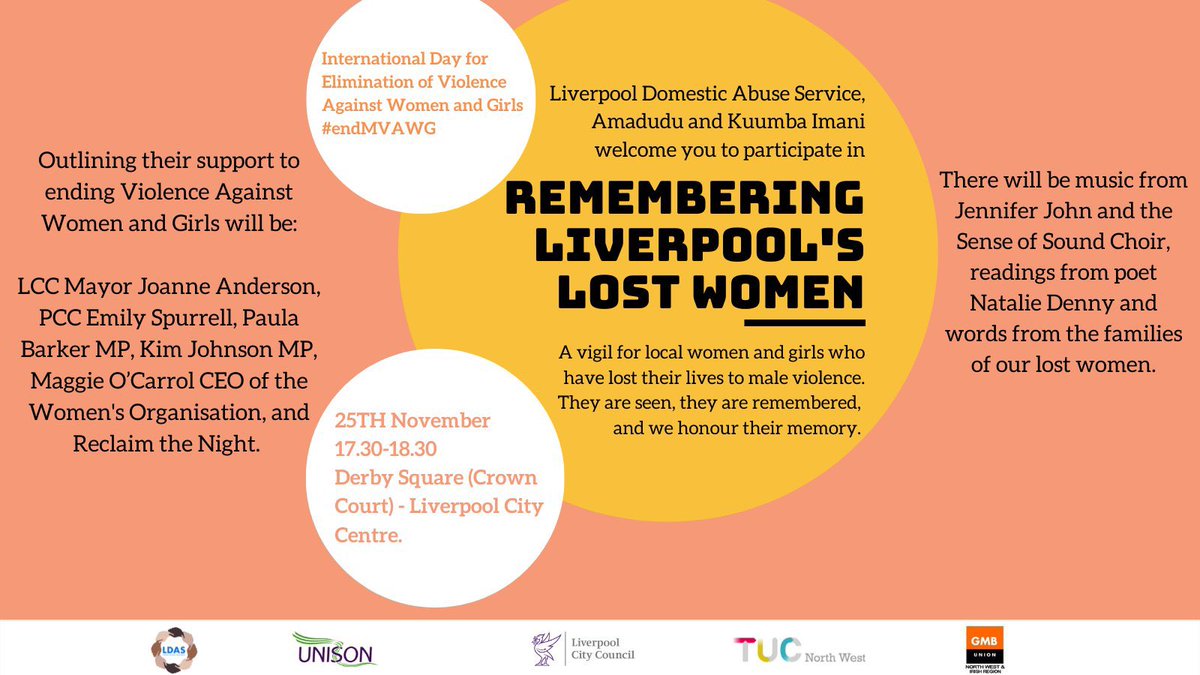 Lisa_71pool's tweet photo. @LDAService are hosting a vigil with Amadudu and Kuumba Imani on the 25th November 2021 at 5:30pm, Derby Square in Liverpool City Centre, all are welcome to join in peace to remember local women who have lost their lives to male violence.
#endVAWG #endmaleviolence #domesticabuse https://t.co/iHSuwJarYP