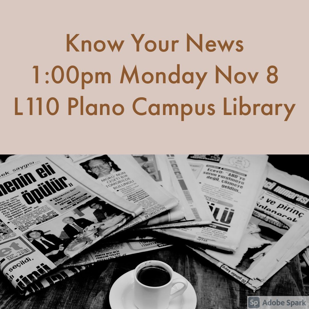 collinlibraries's tweet photo. How do you stay informed? @collincollege students have access to credible news sources like the Wall Street Journal, Dallas Morning News, New York Times, and others. Attend this workshop to learn more. 1pm Monday Nov 8, Plano Campus Library. https://t.co/NHQbgDAxy1