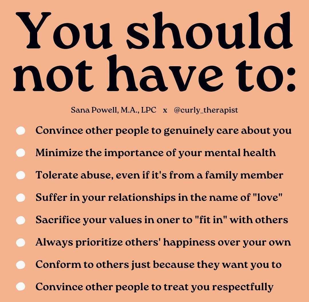 DrCira's tweet photo. Do you relate to any of these things that you shouldn't have to put with? Have you realized something you deserve that you didn't realize you did? https://t.co/NIopdFXNuu