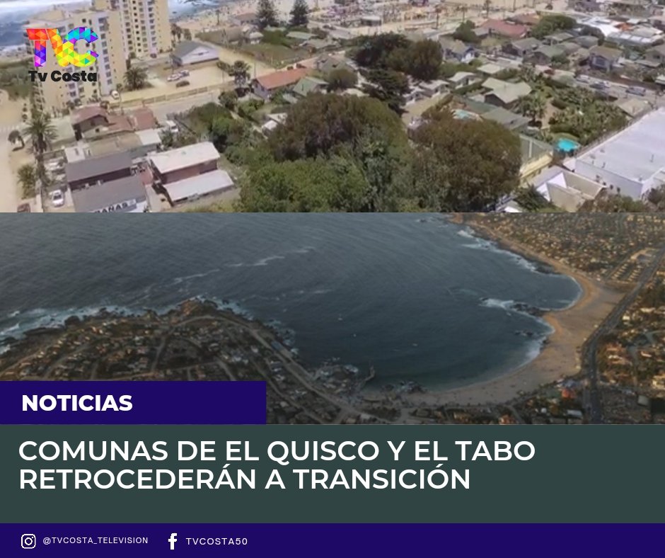 TvCosta_50's tweet photo. 🔴#AHORA El Ministerio de Salud informó que las comunas de El Tabo y El Quisco retrocederán a la Fase de Transición. Comenzará el Sábado 6 de Noviembre a partir de las 05:00 HRS.

#TVCinforma #Comenta #Comparte https://t.co/GqQmLelxSE