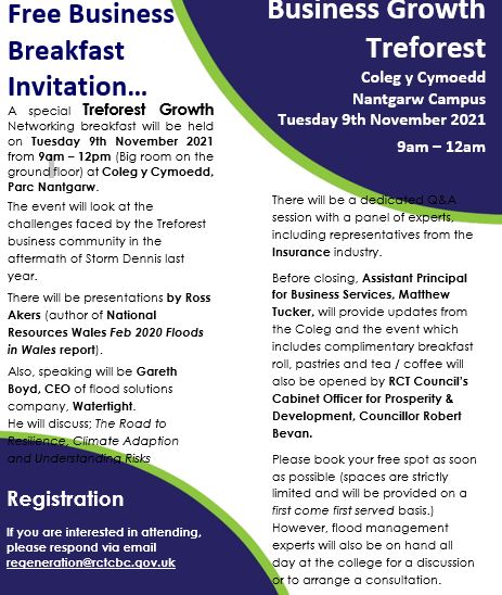 TreforestGrowth's tweet photo. Dim ond rhai llefydd ar ol! Only a few spaces left! Free Business Breakfast / Brecawst Busnes am ddim - Dydd Mawrth / Tuesday 9th November 9am-12pm -  Coleg y Cymoedd, Parc Nantgarw. https://t.co/JtkDbrXuWw