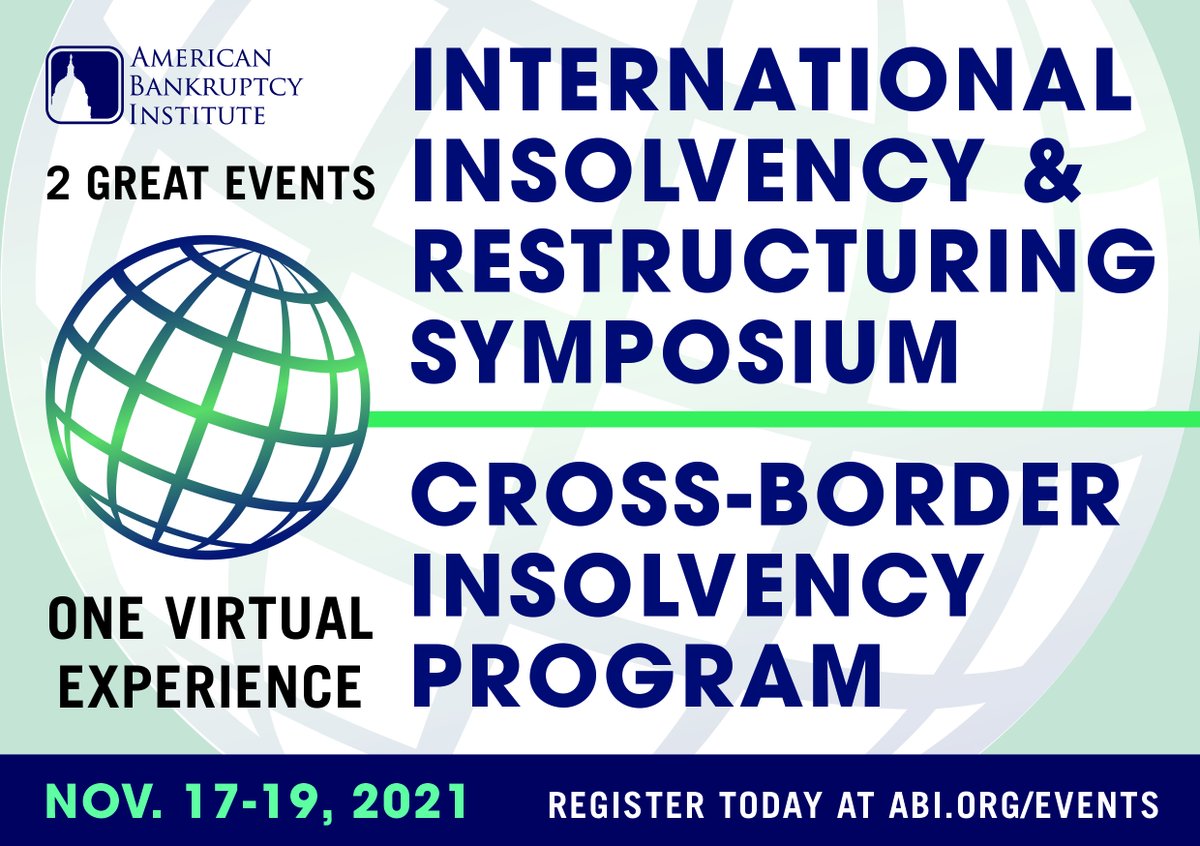 Join <a href="/abiworld/">ABI</a>'s International Insolvency &amp; Restructuring Symposium and Cross-Border Insolvency Program. TMA Europe Board members <a href="/RashmiDube/">Rashmi Dube</a> <a href="/enricaghia/">Enrica Maria Ghia</a> are speaking on 'how do organisations (even in a crisis) benefit from ESG?' bit.ly/3F0wKRR
#ESG #insolvency #crisis