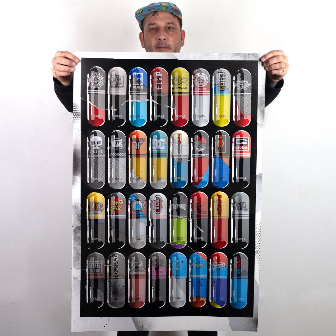 EnjoyDenial's tweet photo. SKATE OR DIET drops now @1xrun Some detail shots of the hand embellished edition. #enjoydenial #limitededition #denial #skateordiet #1xrun #limitededitionprints #limitededition #originalart #skateboarding #skateboardart #detroit https://t.co/wx3qIc7Mpn