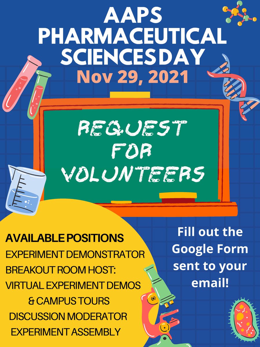 aapsuoft's tweet photo. Pharmaceutical Science Day, a high-school outreach event, is on November 29th, &amp; we need volunteers!  This full-day virtual event will include experiment demonstrations, campus tours, &amp; a Q&amp;A about our PharmSci program. Fill out this form to get involved! https://t.co/xeb5pvAuVx https://t.co/5G9IOrK8Jr