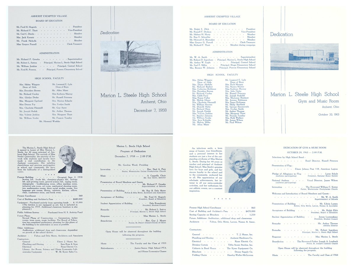 CometAlumni's tweet photo. OK...these are pretty cool!  Check out the dedication programs for Marion L. Steele High School.  If you take a close look, you'll notice that the ORIGINAL building was only the two-story section and the back hallway.  The gym and music room were not added for another 5 years! https://t.co/qgjkJts4Oa