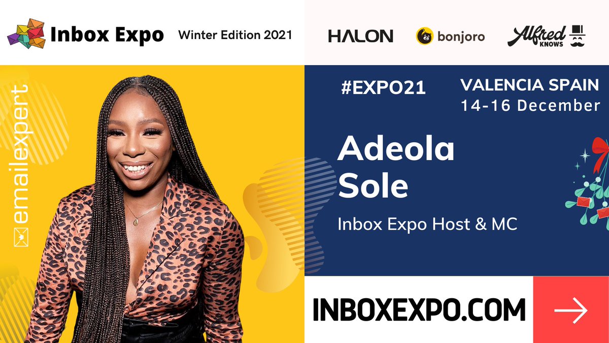 inboxexpo's tweet photo. Announcing our Host and MC of ceremonies for Valencia, Spain
Adeola Sole @Ms_Sole
๐๐ฅ๐ด 14-16 December
๐ Join 200 industry professionals
๐ฎ Get your tickets here: https://t.co/VQr5sJjMpl
#expo21 #emailconference https://t.co/artMv5BF7e