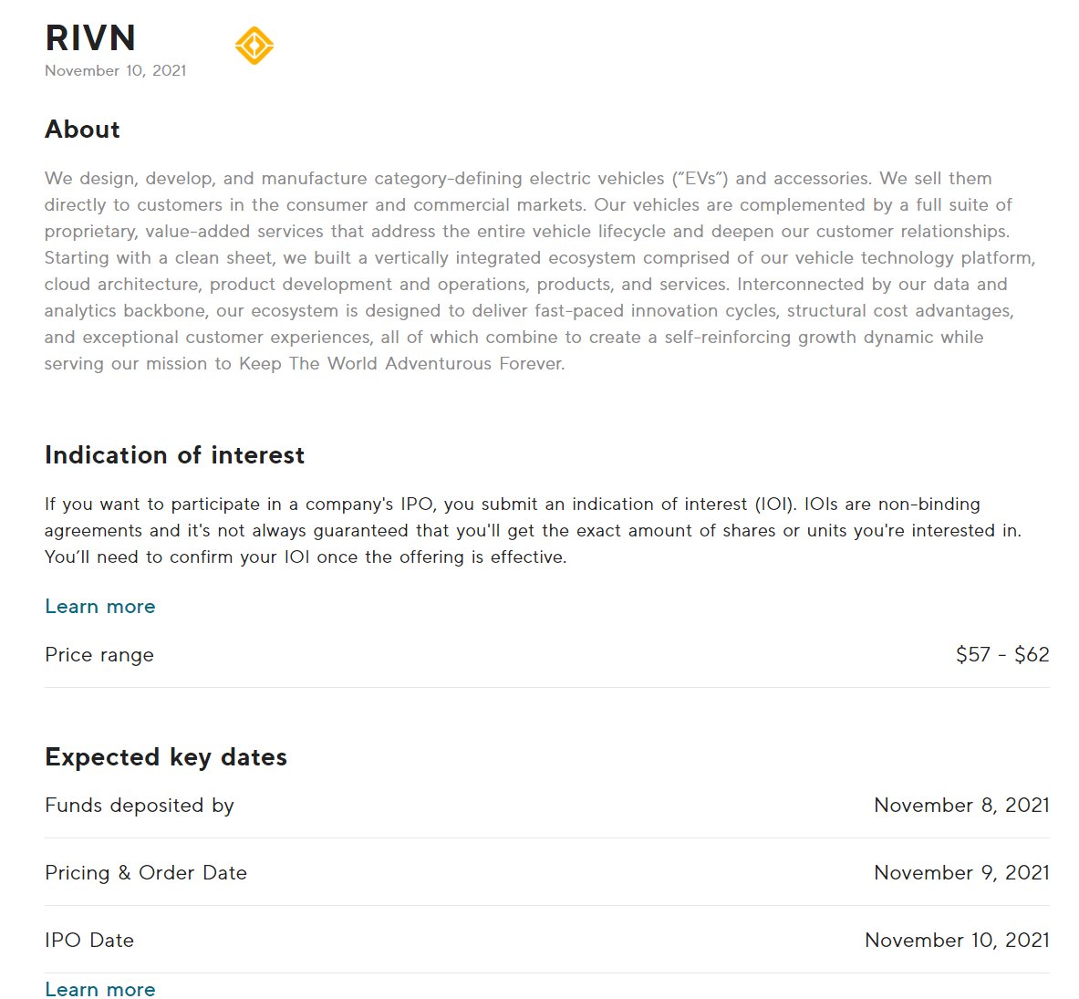 michinstock's tweet photo. #리비안 #Rivian  이 다음주 11/10에 상장을 합니다. https://t.co/vI6NSDGv58