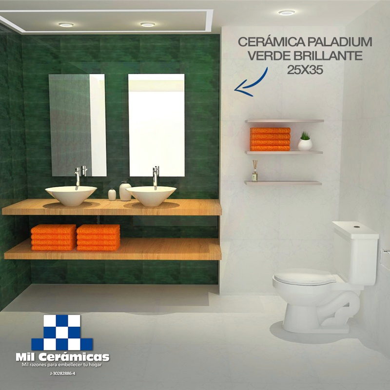 Es ideal combinar productos neutros con otros intensos y así balancear el diseño de tus #Ambientes. Esta #Cerámica Paladium verde brillante es perfecta para crear esos contrastes tan lindos, además es una de las piezas que tenemos en #Promoción por tiempo limitado. #MilTendencias