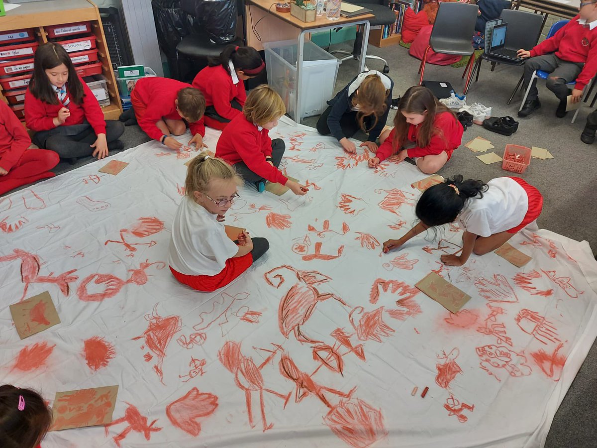 CCJacademy's tweet photo. As part of their brand new @The_IPC topic, Scavengers and Settlers, Year 3 have had fun creating giant cave painting style art on large sheets of fabric.

These amazing pieces of art look fantastic and we cannot wait to hang them on display! 

Well done Year 3 👏🏽 https://t.co/FUf6hN0E6T