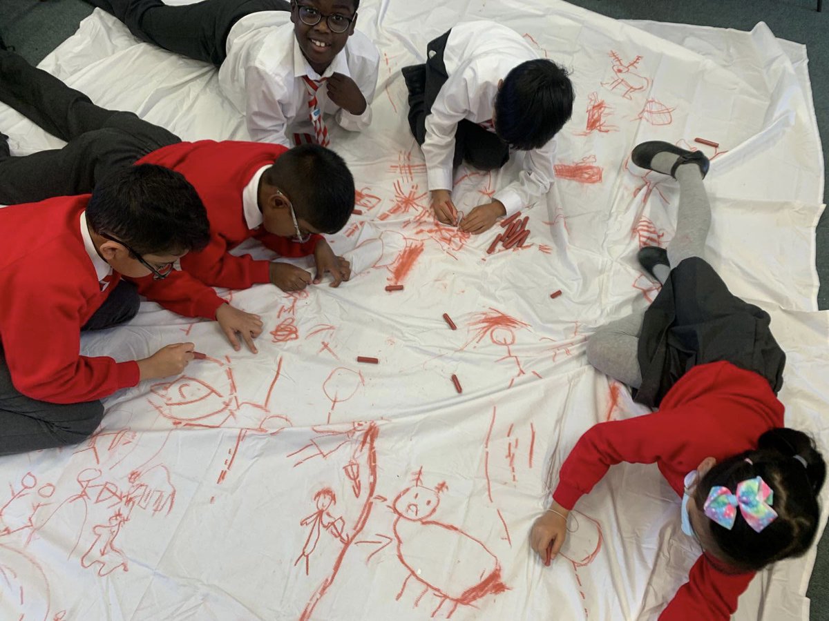 CCJacademy's tweet photo. As part of their brand new @The_IPC topic, Scavengers and Settlers, Year 3 have had fun creating giant cave painting style art on large sheets of fabric.

These amazing pieces of art look fantastic and we cannot wait to hang them on display! 

Well done Year 3 👏🏽 https://t.co/FUf6hN0E6T