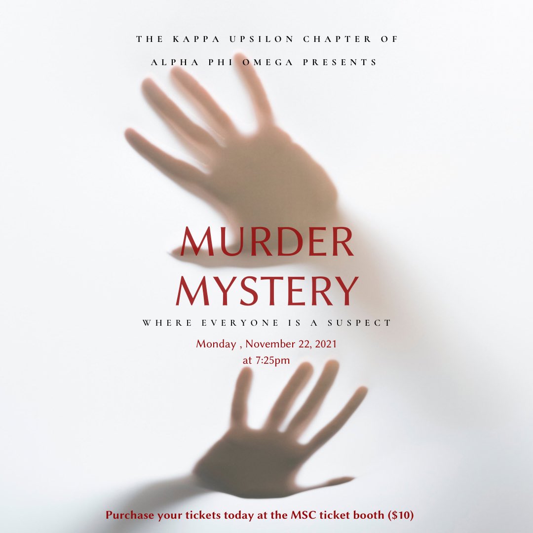 Were you ready for spooky season to end? I know we weren’t! Calling all fellow investigators 👀 Nov 22nd, MSC 249 everyone’s a suspect!  Purchase your ticket today at ecuarts.com or swing by the ticket office to get your ticket before it’s too late!!
#murdermystery