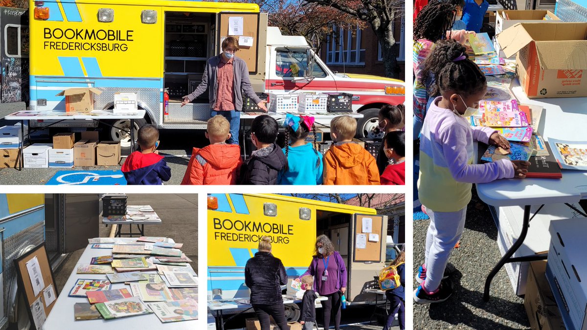 SCPSchools's tweet photo. Bookmobile Fredericksburg is inspiring students at North Star and Rising Star Early Childhood Education Centers this week to read more. Each student was provided a free book of their choice to take home! #SCPSReads #SCPSCommunity https://t.co/fUI3B6CCne