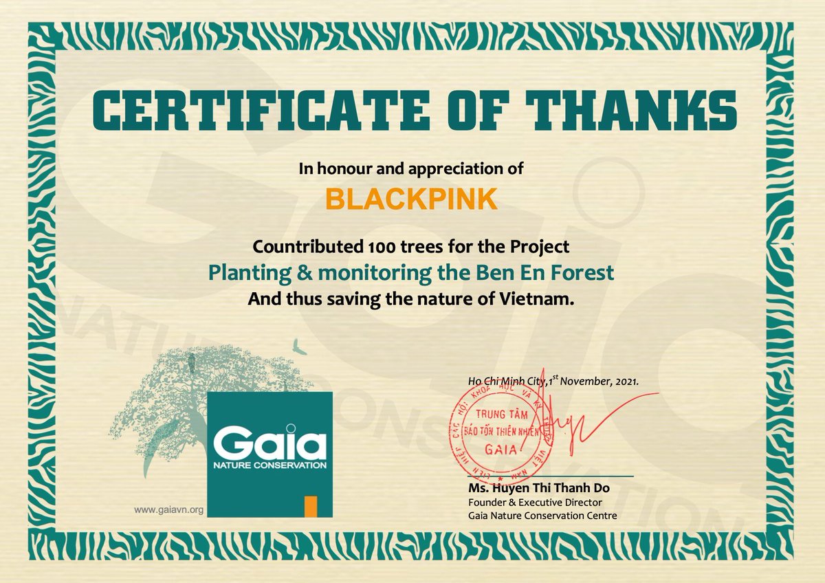 Gaiavn's tweet photo. Strongly responding to COP 26, with Gaia Nature Conservation Center, the BlackPink Fandom Community in Vietnam has recently contributed 100 trees to Ben En Forest - A National Park in Vietnam. 
It's a really meaningful contribution. #ClimateActionInYourArea #VietnamForOurPlanet https://t.co/rOLthDb3jy